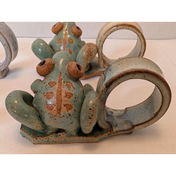 Frog-Shaped Napkin Rings Earthy Colors Handmade Stoneware Alfresco Table Decor - Picture 5 of 10